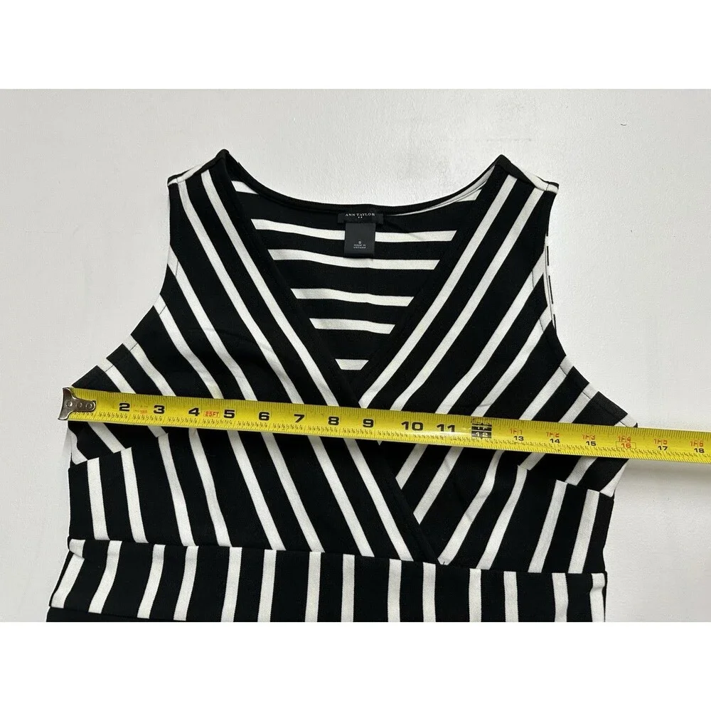 Ann Taylor women size small black and white striped sleeveless dress